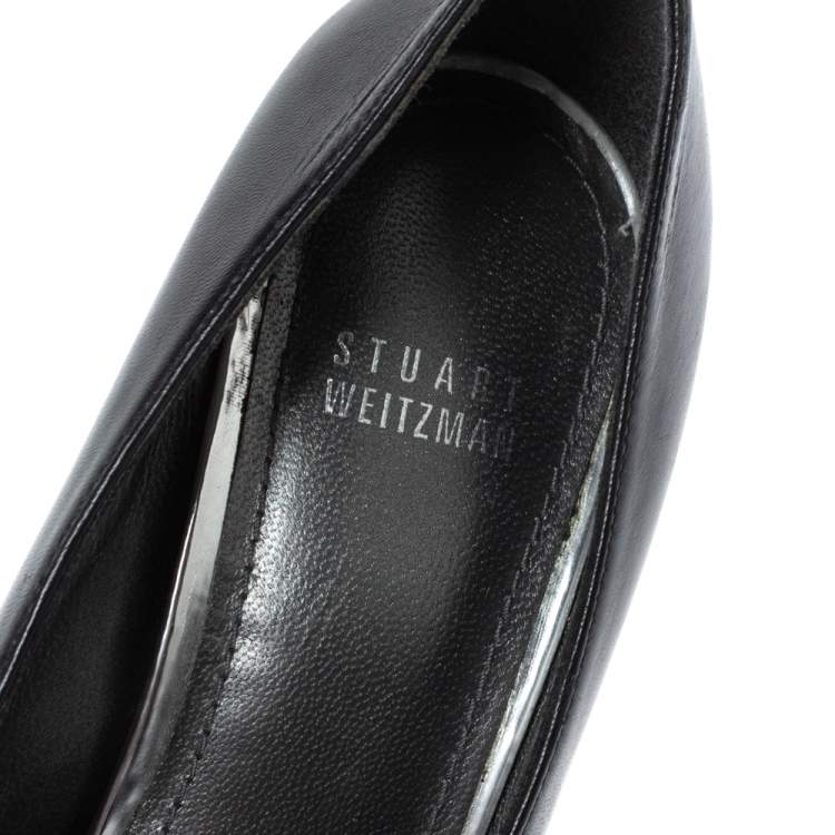 Pre Owned Stuart Weitzman Black Leather Platform Pumps Size 38.5