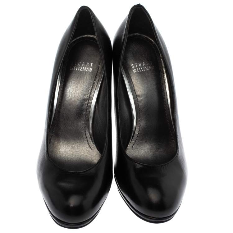 Pre Owned Stuart Weitzman Black Leather Platform Pumps Size 38.5