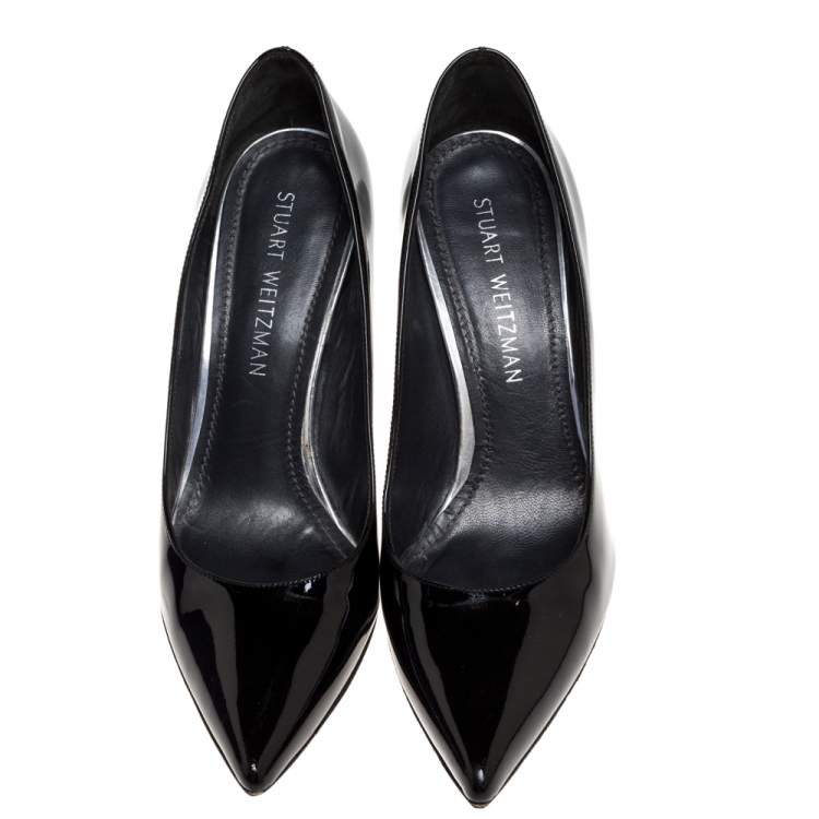 Pre Owned Stuart Weitzman Black Patent Leather Heist Pointed Toe Pumps Size 40