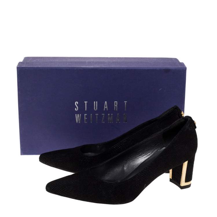 Pre Owned Stuart Weitzman Black Goosebump Effect Suede Block Heel Pointed Pumps Size 36