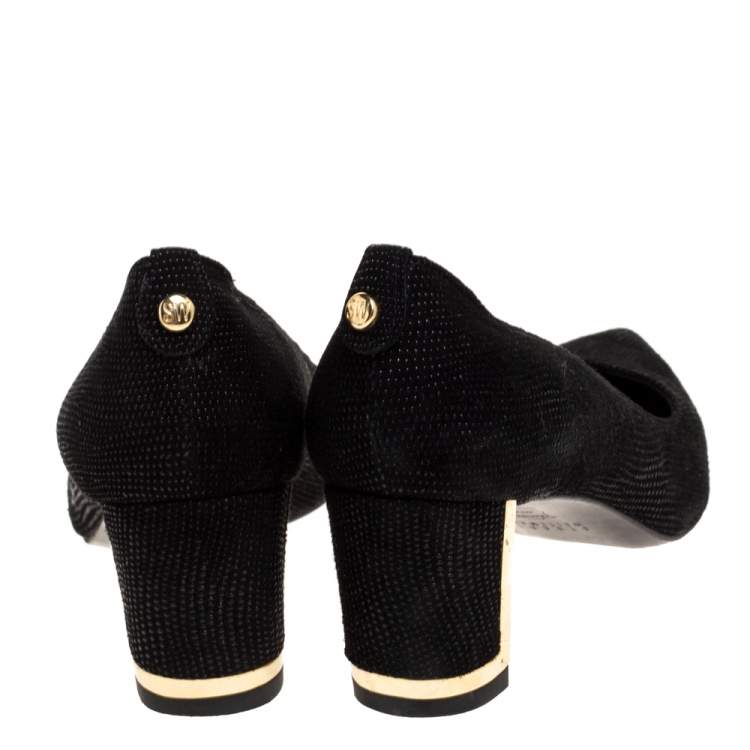 Pre Owned Stuart Weitzman Black Goosebump Effect Suede Block Heel Pointed Pumps Size 36