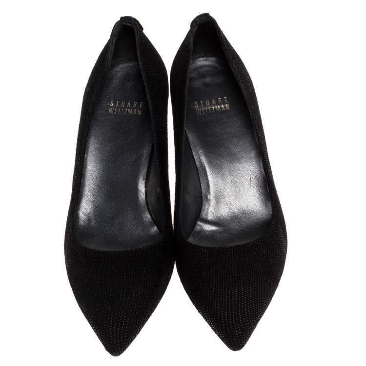 Pre Owned Stuart Weitzman Black Goosebump Effect Suede Block Heel Pointed Pumps Size 36