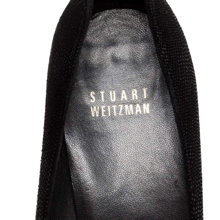 Pre Owned Stuart Weitzman Black Goosebump Effect Suede Block Heel Pointed Pumps Size 36