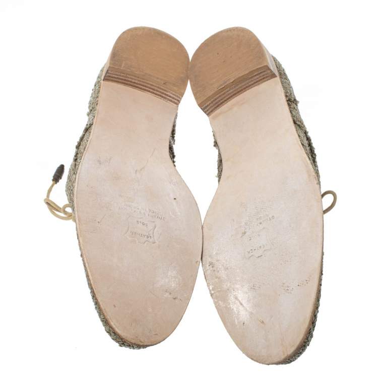 Pre Owned Stuart Weitzman Green Raffia Lace Up Oxfords Size 39