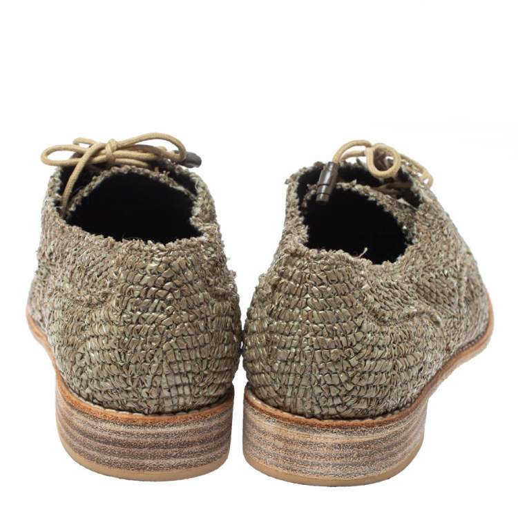Pre Owned Stuart Weitzman Green Raffia Lace Up Oxfords Size 39
