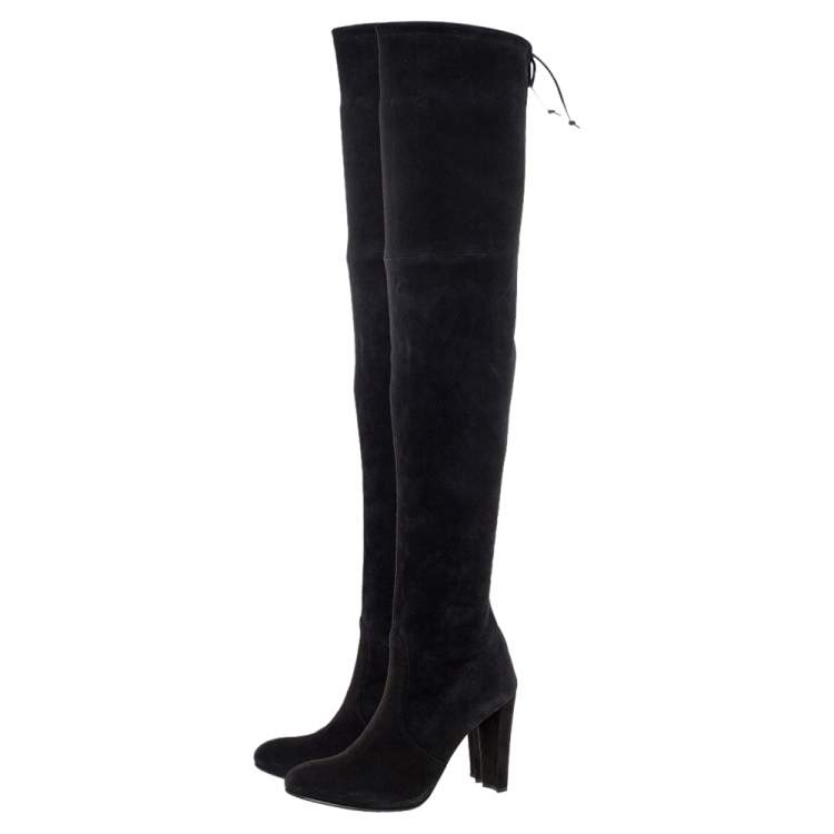 Pre Owned Stuart Weitzman Black Suede Highland Over The Knee Boots Size 40
