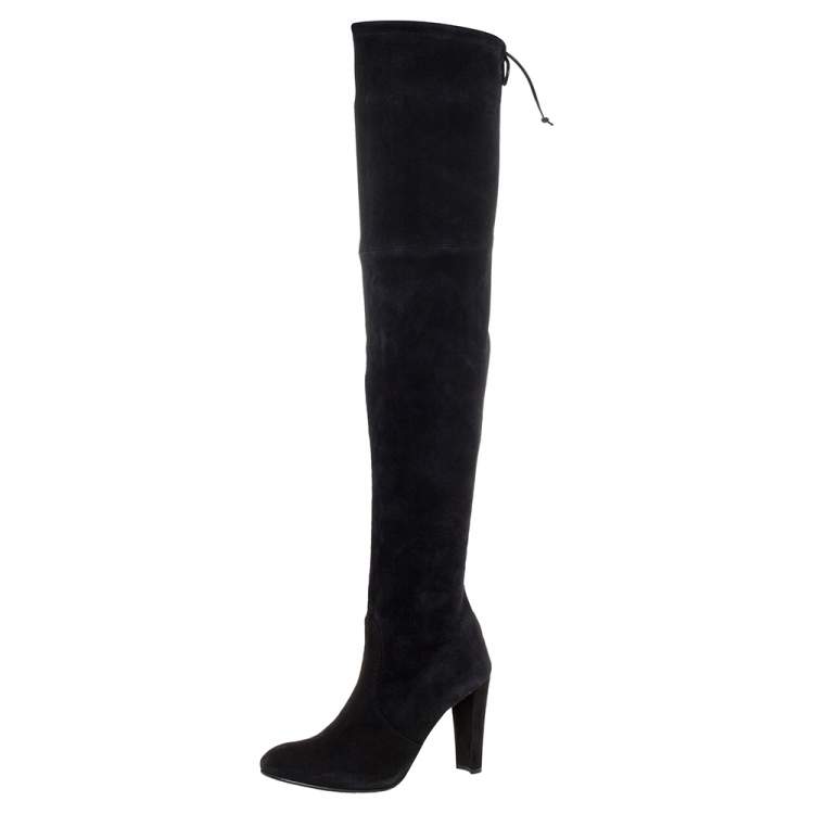 Pre Owned Stuart Weitzman Black Suede Highland Over The Knee Boots Size 40