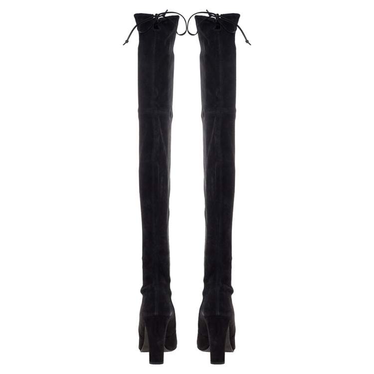 Pre Owned Stuart Weitzman Black Suede Highland Over The Knee Boots Size 40