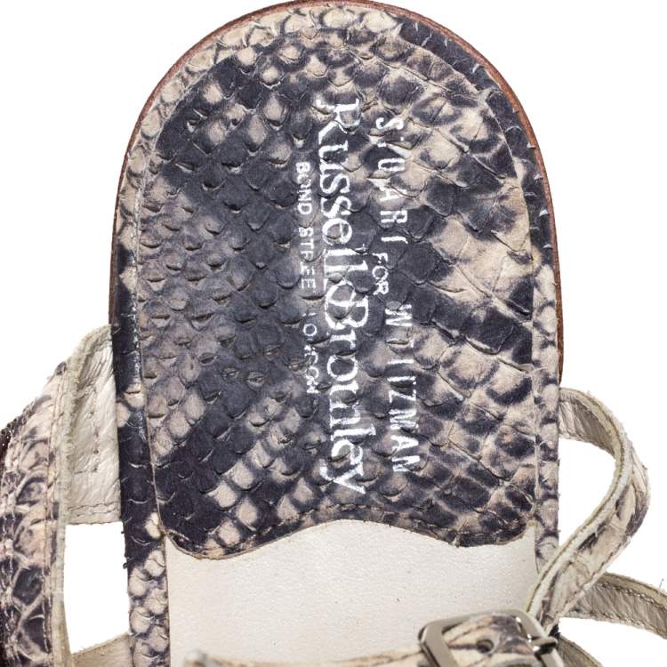 Pre Owned Stuart Weitzman Grey Snakeskin Effect Leather Aphrodite Gladiator Flat Sandals Size 38