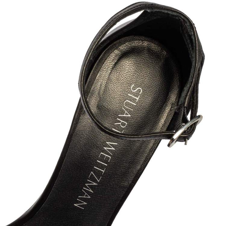 Pre Owned Stuart Weitzman Black Leather Nudist Ankle Strap Sandals Size 35.5