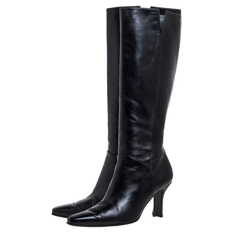Pre Owned Stuart Weitzman Black Leather Zipped Knee High Boots Size 38 