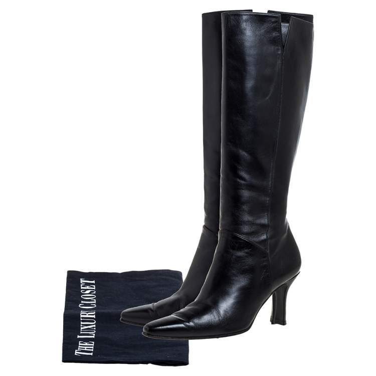 Pre Owned Stuart Weitzman Black Leather Zipped Knee High Boots Size 38 