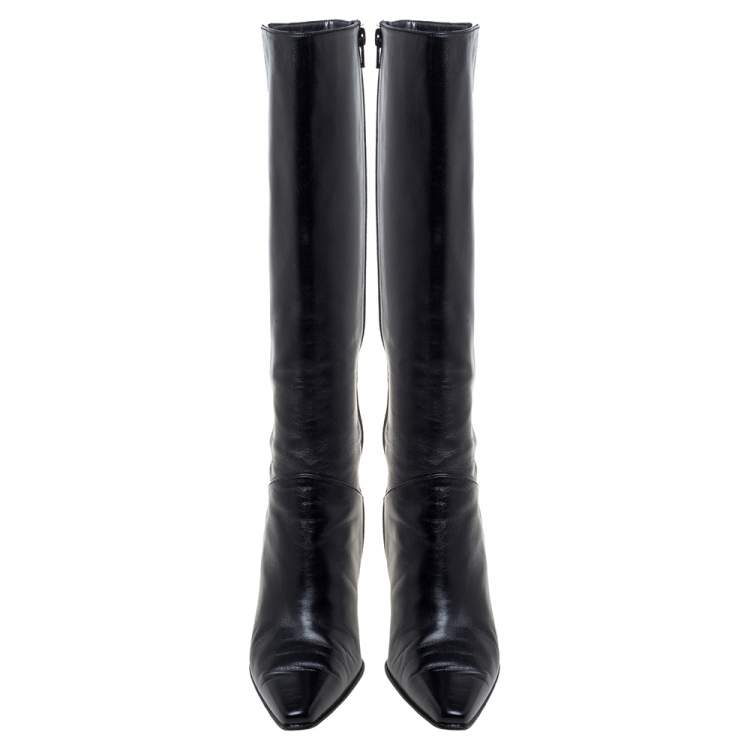 Pre Owned Stuart Weitzman Black Leather Zipped Knee High Boots Size 38 