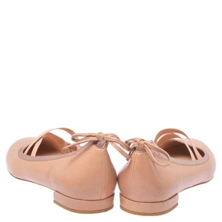 مملوكة مسبقًا Stuart Weitzman Nude Beige Leather Bolshoi Ballet Flats Size 38