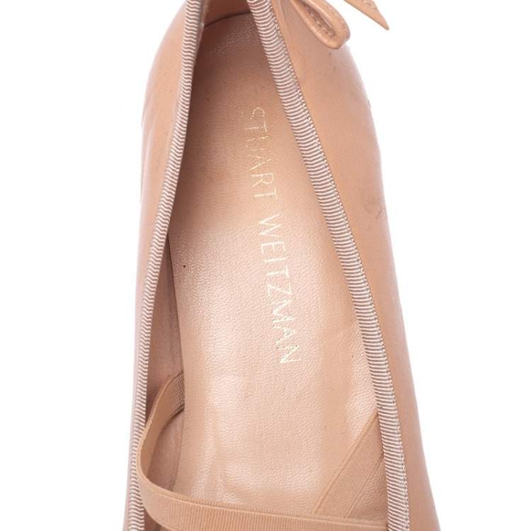 مملوكة مسبقًا Stuart Weitzman Nude Beige Leather Bolshoi Ballet Flats Size 38