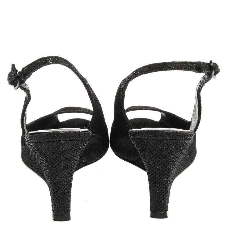 Pre Owned Stuart Weitzman Black Glitter Fabric Slingback Wedge Sandals Size 36