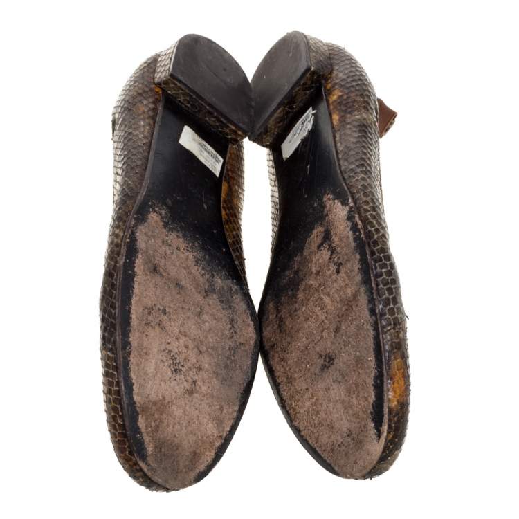 Pre Owned Stuart Weitzman Green Python Embossed Ballet Flats Size 41