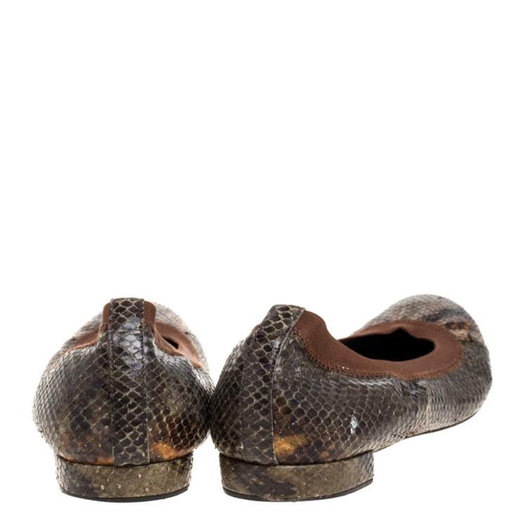 Pre Owned Stuart Weitzman Green Python Embossed Ballet Flats Size 41
