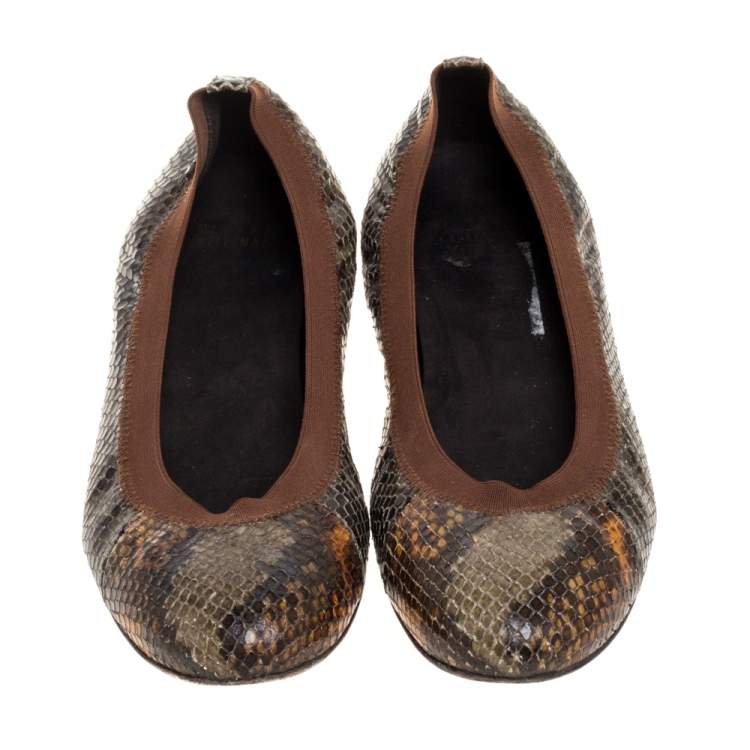 Pre Owned Stuart Weitzman Green Python Embossed Ballet Flats Size 41
