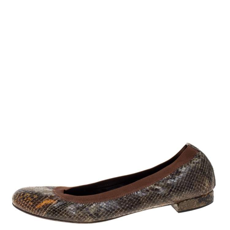 Pre Owned Stuart Weitzman Green Python Embossed Ballet Flats Size 41