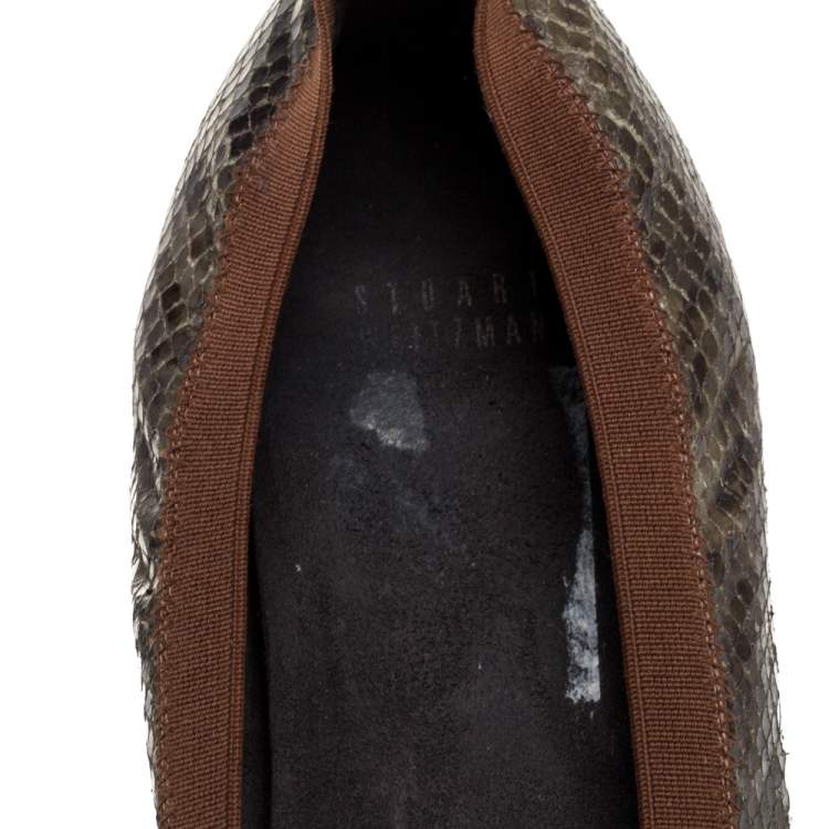Pre Owned Stuart Weitzman Green Python Embossed Ballet Flats Size 41