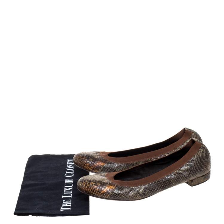 Pre Owned Stuart Weitzman Green Python Embossed Ballet Flats Size 41