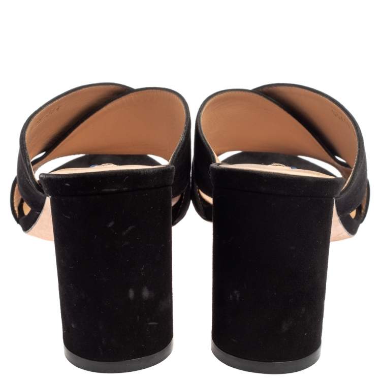 Pre Owned Stuart Weitzman Black Suede Galene Slip On Mules Size 38.5
