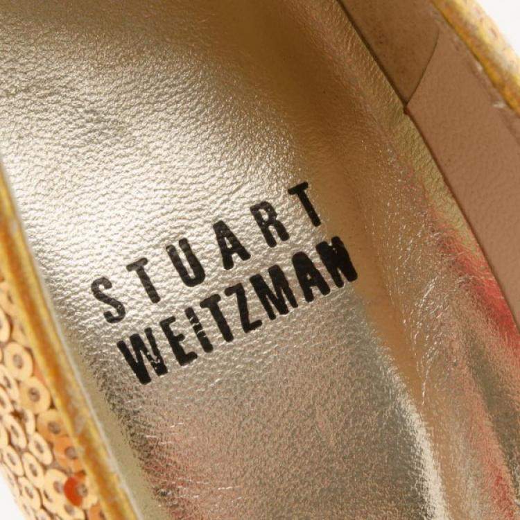 Pre Owned Stuart Weitzman Gold Sequin Heels Size 36