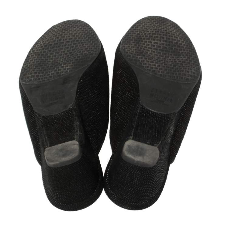 Pre Owned Stuart Weitzman Black Suede Slide Sandals Size 37