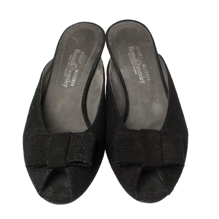 Pre Owned Stuart Weitzman Black Suede Slide Sandals Size 37