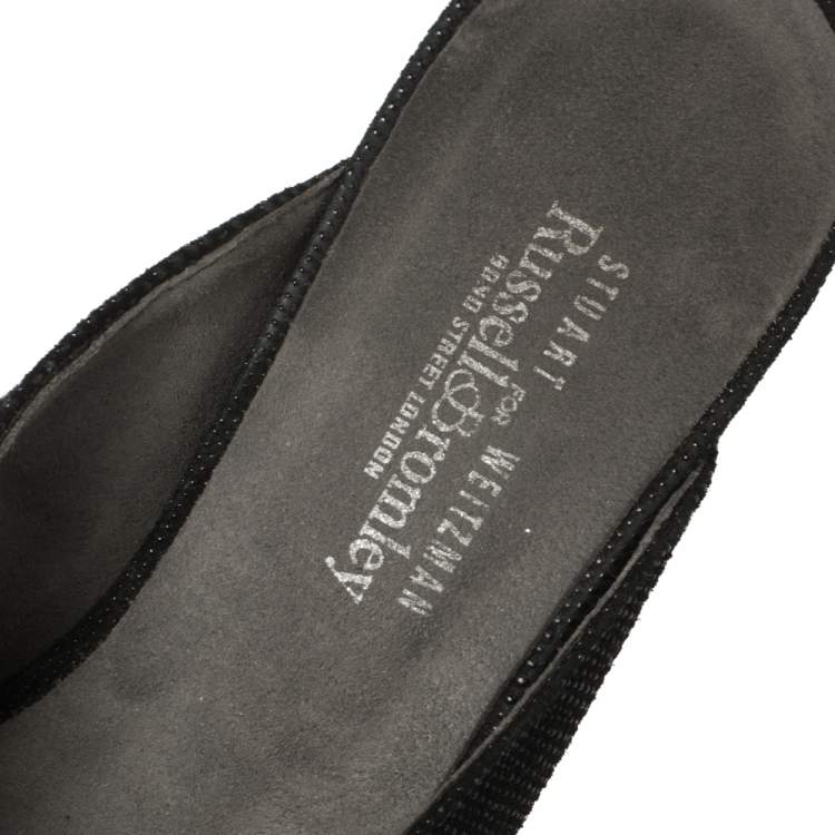 Pre Owned Stuart Weitzman Black Suede Slide Sandals Size 37