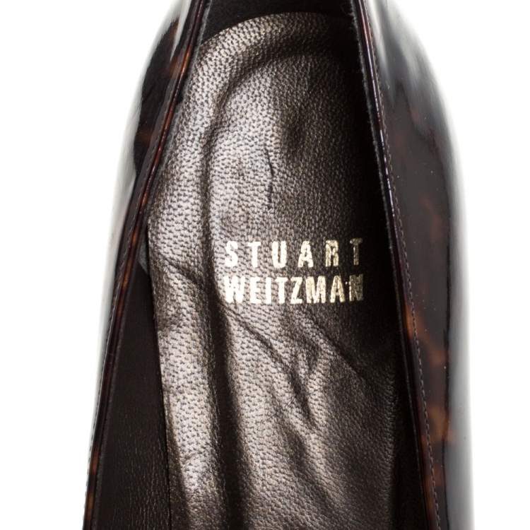 Pre Owned Stuart Weitzman Brown Patent Leather Peep Toe Pumps Size 39