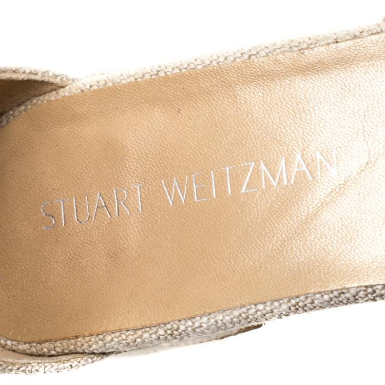 Pre Owned Stuart Weitzman Beige Tweed Nudistchains Sandals Size 39