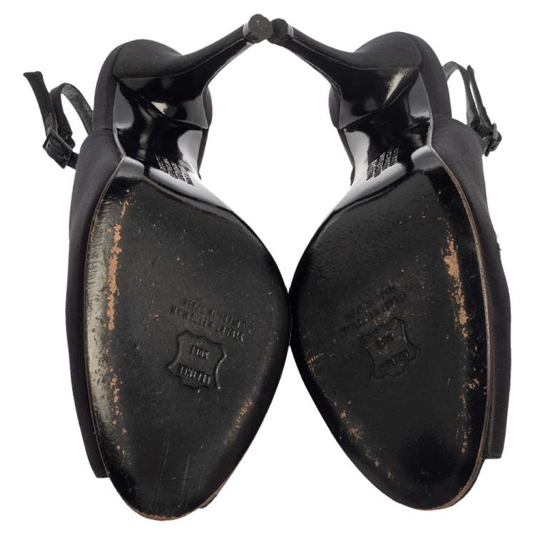 Pre Owned Stuart Weitzman Black Satin Crystal Embellished Slingback Sandals Size 41