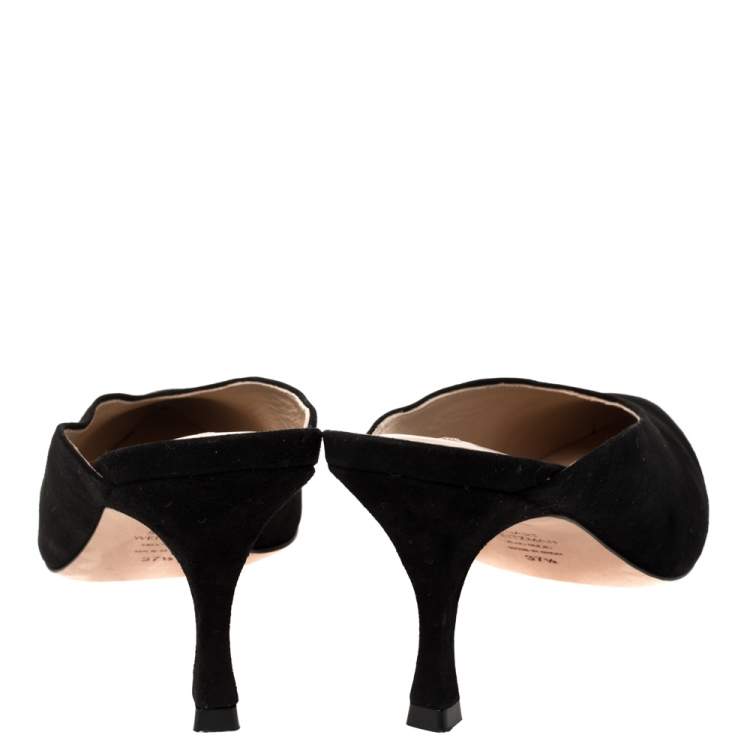 Pre Owned Stuart Weitzman Black Suede Lulah Mule Sandals Size 37.5