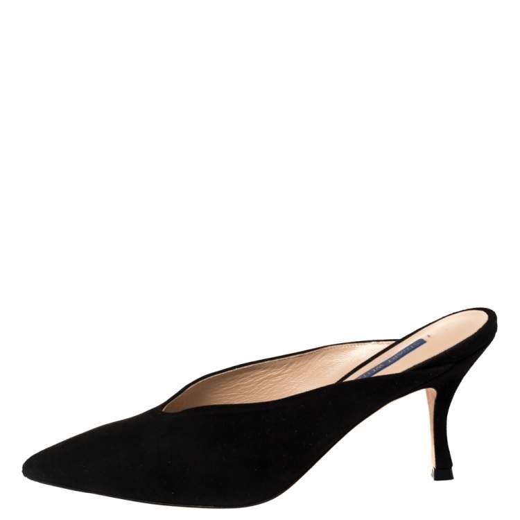 Pre Owned Stuart Weitzman Black Suede Lulah Mule Sandals Size 37.5