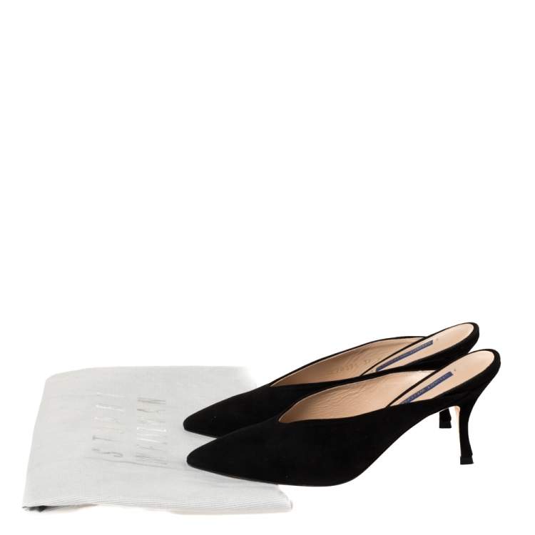 Pre Owned Stuart Weitzman Black Suede Lulah Mule Sandals Size 37.5