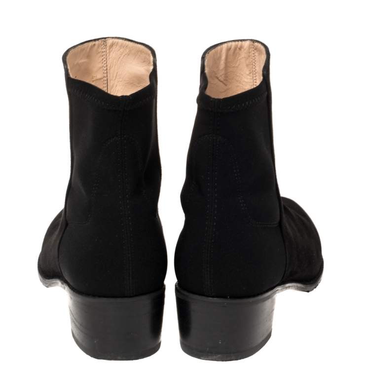Pre Owned Stuart Weitzman Black Suede And Fabric Ankle Boots Size 38.5