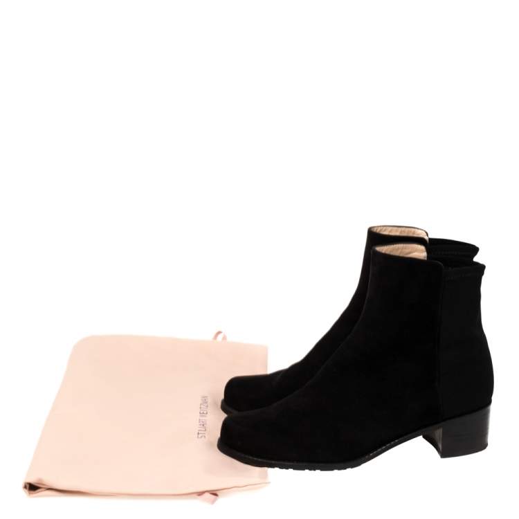 Pre Owned Stuart Weitzman Black Suede And Fabric Ankle Boots Size 38.5