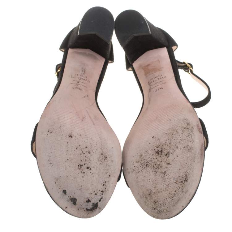 Pre Owned Stuart Weitzman Black Suede Ankle Strap Sandals Size 37.5