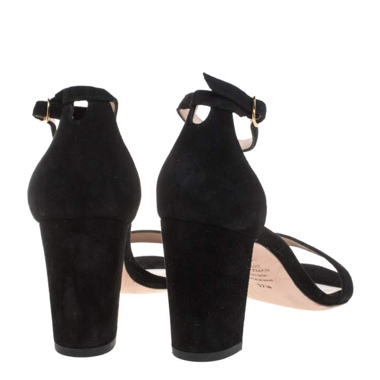 Pre Owned Stuart Weitzman Black Suede Ankle Strap Sandals Size 37.5
