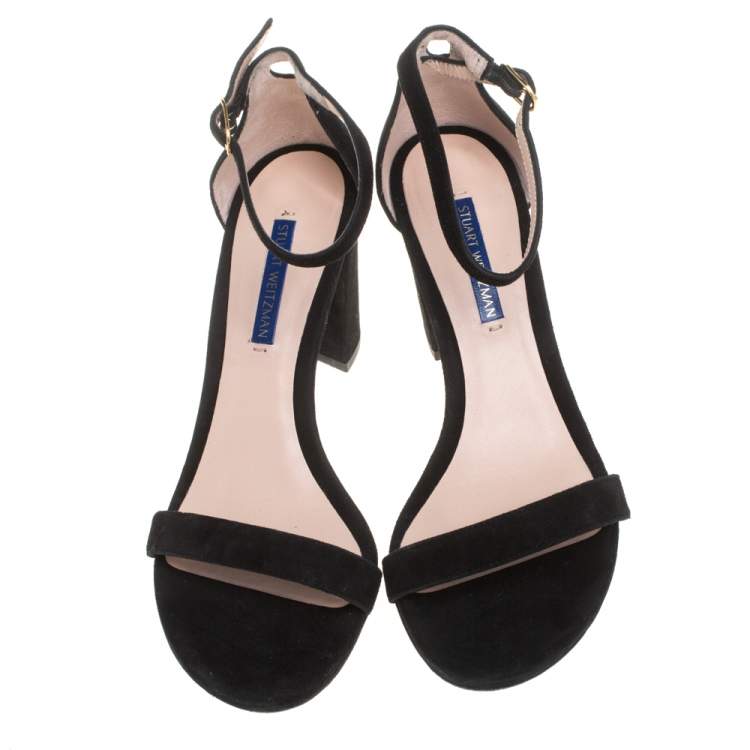 Pre Owned Stuart Weitzman Black Suede Ankle Strap Sandals Size 37.5