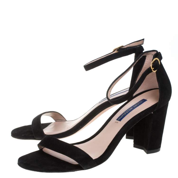 Pre Owned Stuart Weitzman Black Suede Ankle Strap Sandals Size 37.5