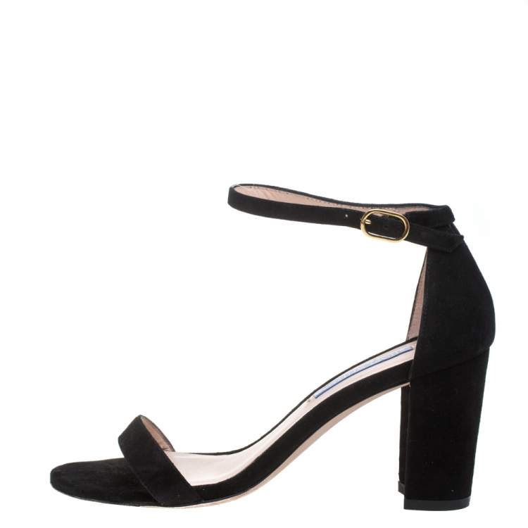 Pre Owned Stuart Weitzman Black Suede Ankle Strap Sandals Size 37.5