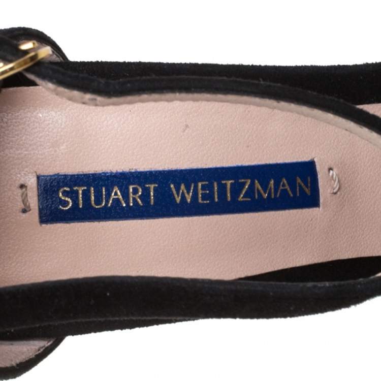 Pre Owned Stuart Weitzman Black Suede Ankle Strap Sandals Size 37.5