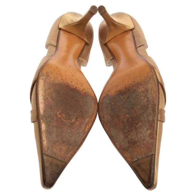 Pre Owned Stuart Weitzman Beige Satin  Pointed Toe Pumps Size 40