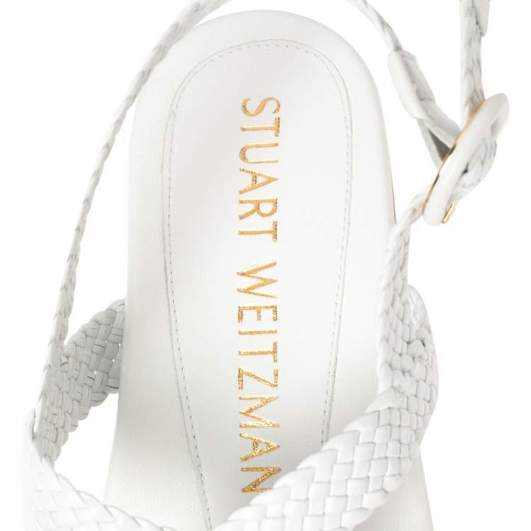 Pre Owned Stuart Weitzman White Leather Theodora Flats Size 38