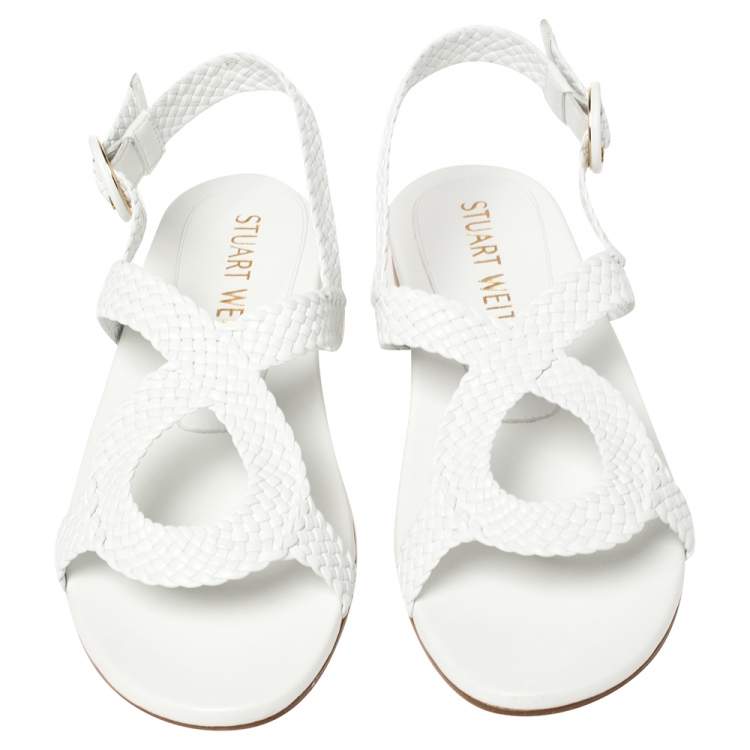 Pre Owned Stuart Weitzman White Leather Theodora Flats Size 38