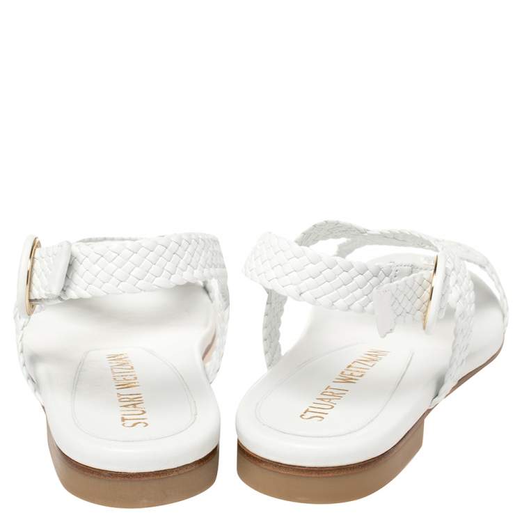 Pre Owned Stuart Weitzman White Leather Theodora Flats Size 38