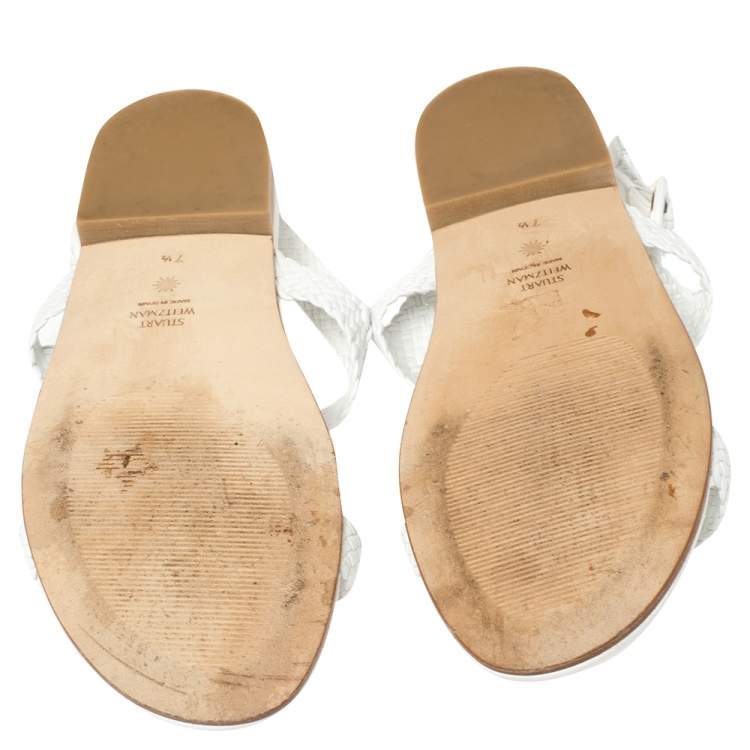 Pre Owned Stuart Weitzman White Leather Theodora Flats Size 38